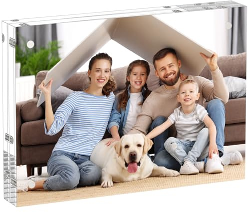 AITEE 6x8 inch (15 x 20 cm) Acrylic Picture Frames: Clear Picture Frames Freestanding Double Sided Magnetic Acrylic Lucite Frameless Transparent Square Frame Gift for Desktop Display