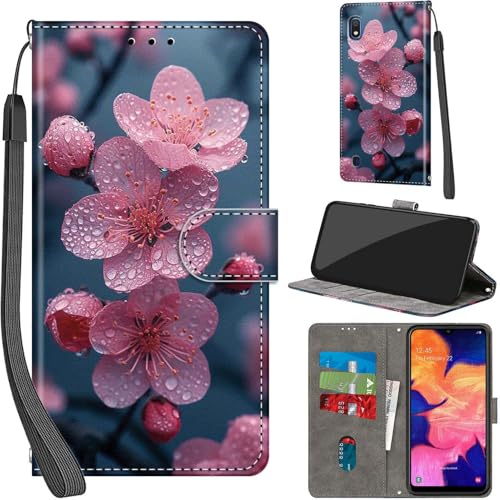 PHINIENLAND Coque pour Samsung Galaxy A10 Portefeuille Fleurs | 3 emplacements cartes, 1 poche billets, Fermeture magnétique, Fonction support, Étui de protection pour Samsung A10