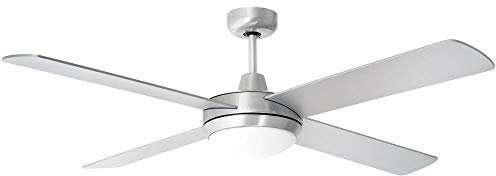 V-TAC Deckenventilator mit Beleuchtung und Fernbedienung leise 132cm Deckenventilatoren LED, 3 Stufen Vor- Rücklauf, silbernes Design, 2x 4W 320lm 3000K, DxH 132 x 41 cm