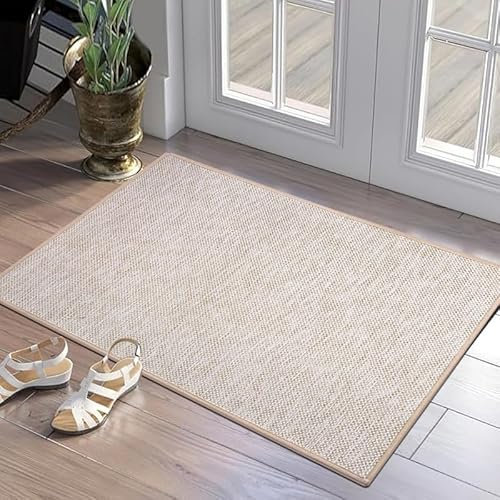 LYGLIGH Ultra Thin Door Mat Indoor Entrance, 30x17 Non-Slip Rubber Backing Low-Profile Front Door Mats, Washable, Fade Resistant, Absorbent Entryway Rug Inside Entry, Beige(Rolled-up No Creases)