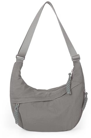 HiTotes Borsa a mezzaluna in nylon borsa per gnocchi borsa a tracolla per donna borsa a mezza luna borsa hobo borsa a tracolla in nylon borsa a tracolla, 01-grigio, 34cm