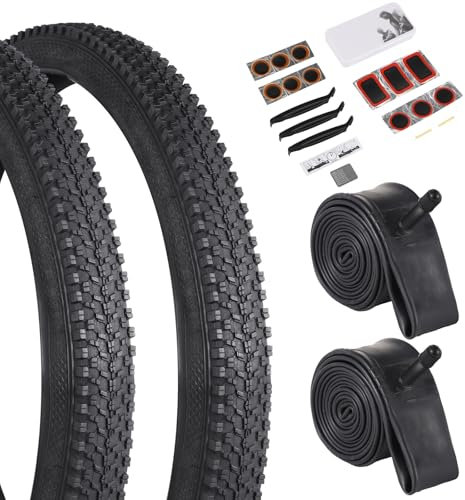 2 Stück 24 Zoll Fahrradreifen & 2 Stück 24 Zoll Schlauch Fahrrad, 24 x 1.95 Fahrradreifen Mit Reparaturkit, Mountainbike-Reifen-Ersatzset,Faltbare Tragbare MTB-Reifen, Ersetzbarer Fahrradreifens