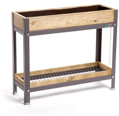MI HUERTO URBAN Jardinera Elevada de Madera con Bandeja | Gris 90x30x78cm | Jardinera de Madera, Estructura Metálica, Mesa cultivar plantas para Jardín y Balcón, Bandeja Recoge Aguas | HUERTO ALTO