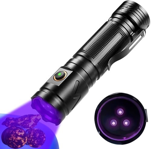 UV-Taschenlampe, 30W Schwarzlicht, Type-C Aufladbar 365 nm Schwarzlicht Taschenlampe UV Lampe für Harzaushärtung, Erkennung von Tierurin,Blut Tracking, Bernstein,Skorpion,Haustier Urin Detektor