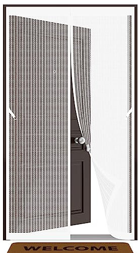 Moustiquaire magnétique pour porte 90 x 215 cm, facile à installer, anti-déchirure, pour balcon, terrasse, porte coulissante, blanc