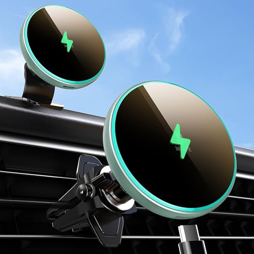 MOKPR für Magsafe Autohalterung mit Ladefunktion, 15W mit MagSafe Autohalterung Ladegerät Handyhalterung Auto mit Ladefunktion Lüftung/Armaturenbrett für iPhone 16/15/14/13/12 (Grün)
