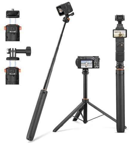163CM Pocket 3 Selfiestick Stativ für Actionkameras, verlängerbare Halterung mit Schnellwechsel 1/4'' Schraube für Vlogs, für Gopro, für DJI Osmo Action 5 Pro 4 3, Insta360 X4 und AKASO DSLR Zubehör