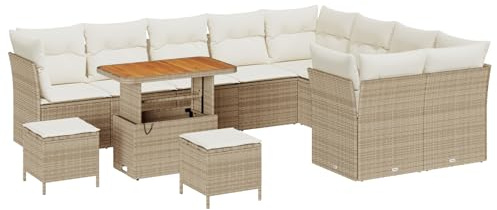 vidaXL 12-teiliges Garten-Sofa-Set mit Kissen in Beige aus Poly-Rattan. Modulare Gartenmöbel für Balkon und Terrasse, perfekte Entspannungs-Sitzplätze mit modernen Sofas und Stühlen aus Akazienholz.