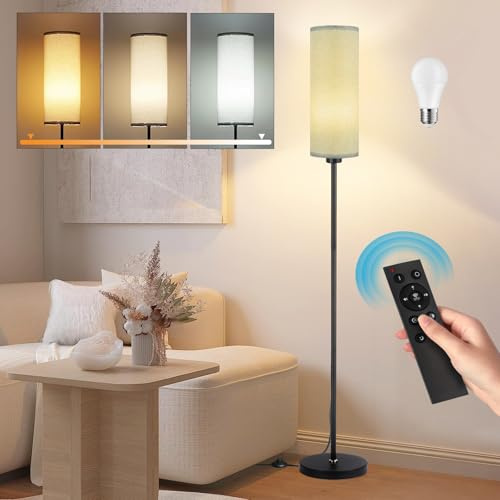 Seruno X Stehlampe Wohnzimmer, Grau Standleuchte mit Fernbedienung, Dimmbare Farbtemperaturen 9W Glühbirne, Modern Stehlampe mit Schwarz Mast, Fußschalter, Leselampe für Wohnzimmer Schlafzimmer Büro