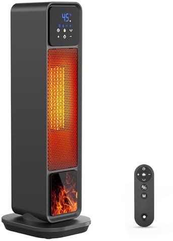 Chauffage d'appoint,2200W Radiateur Electrique avec Flamme 3D,61CM Céramique PTC Chauffage Soufflant Silencieux, Télécommande et Minuterie 12h,3 Modes&ECO,70° Oscillation,Protection Surchauffe/Bascule