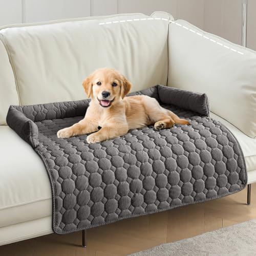 75x75cm Hundebett Sofa mit Rand, Weiches Sofabett Hund Waschbares, Grau | Flauschiges Hundedecke Sofa, Sofaschutz Hund, Rutschfest Hundekissen für Kleine, Mittlere Hunde & Katzen
