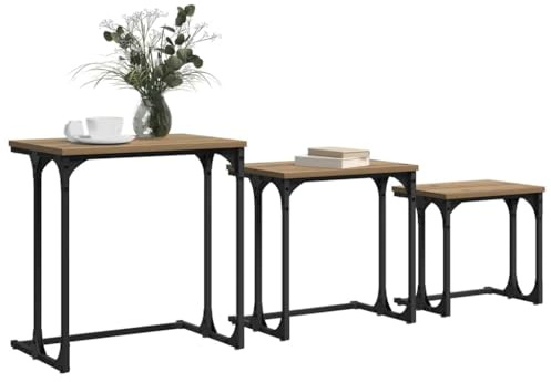 vidaXL Nesting Coffee Table 3 pcs Artisan oak 50.5 x 35 x 53 cm, Compact Nesting Tables, Rectangular Industrial Coffee Table Set, Space-Saving Lounge Accent for Living Room Decor