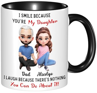KKIIOEXX I Smile Because You're My Daughter Mug,Personalized Ceramic Coffee Cup with Name Portrait,Custom Family Coffee Mugs,Gift for Daughter from Dad