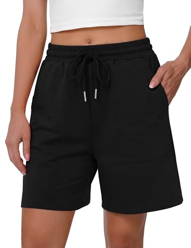 Litherday Running Shorts Women Bermuda Knee Length Ladies Lounge Loose High Waist Training Trousers for Fitness Running Gym Casual Athletic Jogging Bottoms with Pockets