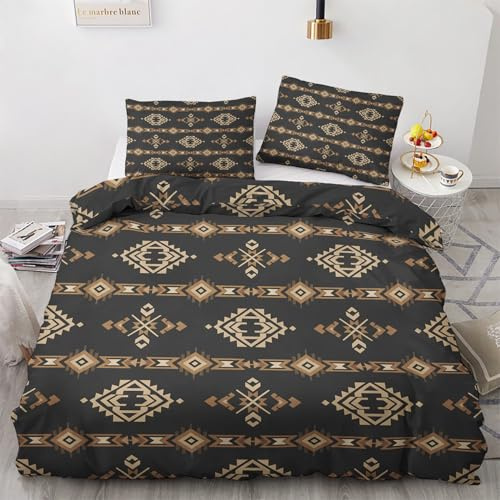 Bettwäsche 135x200 Southwestern - Rustikal Azteken Bettbezug 135x200 2 teilig, Wendebettwäsche und Kissenbezug, Weiche Mikrofaser Bettwäsche-Sets mit Reißverschluss, Schwarz Braun Schlafzimmer Deko