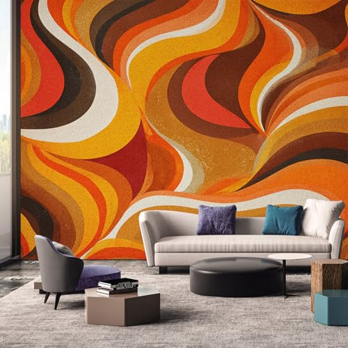Generisch Tapete 70er, Vliestapete Boho Retro Abstrakt Innen Wohnzimmer Küche Schlafzimmer Tapeten, 70er Wand Deko Wandtapete 350L x 256B cm