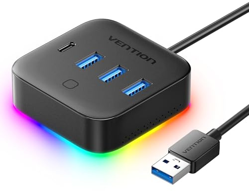 VENTION USB C Hub, 4 Ports USB 3.2 Gen 1 Type-C*1, USB A 3.0 * 3 Datenhub mit 5 Gbit/s with Breathing Lights - DREI Stufen Verstellbar, USB-C Splitter für Typ-C MacBook, Laptop, Flash Drive, 0.5M