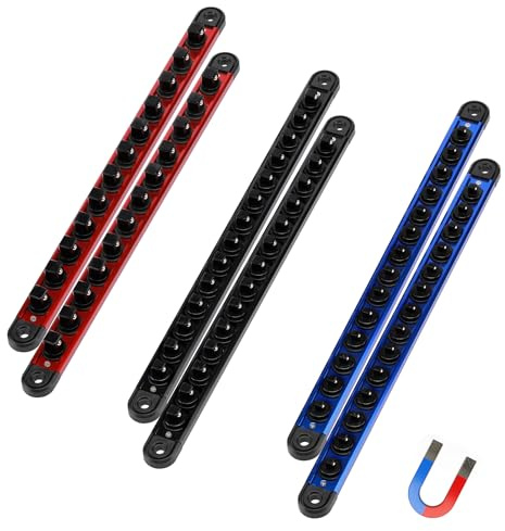 Mayouko Aluminum Magnetic Socket Organizer, 6-Piece Socket Rail Holder, 1/4-Inch x 28 Clips, 3/8-Inch x 28 Clips, 1/2-Inch x 24 Clips, Storage 80 Sockets(Sockets Not Included)