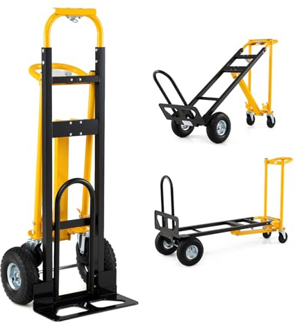 COSTWAY 3-in-1 Sackkarre & Transportwagen klappbar mit Luftbereifung | Metall-Handkarre für Zuhause, Büro & Lager, Transportkarre bis 250KG, Plattformwagen bis 350KG mit Gummirollen