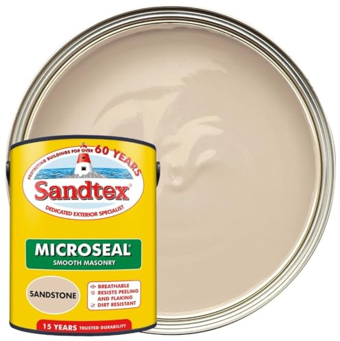 DRW Sandstone Microseal Smooth Masonry Paint 5L | Exterior Wall Paint for Brick Render Concrete and Stone | Long Lasting Weather Protection | Smooth Matt Masonry Finish for Exterior Walls