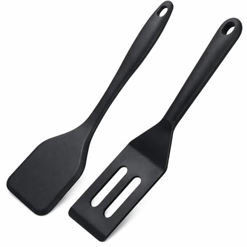 2 Pack Small Silicone Spatula, Heat-Resistant Silicone Mini Spatula for Nonstick Cookware, Small Spatulas for Cookies & Brownies (Black)
