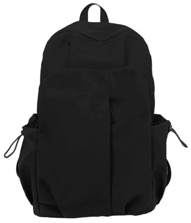 Schultaschen für männliche weibliche Studenten mit großer Kapazität im koreanischen Stil, einfarbig, lässig (Black, One Size)