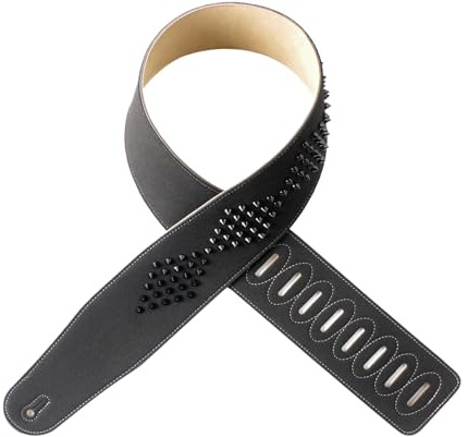 Mit Nieten verzierter Gitarrengurt, modischer Punk Gitarrengurt aus Mikrofaserstoff, breit, 72 mm, Schulterkomfort, verstellbare Länge für Reparaturen Punk Gitarrengurt