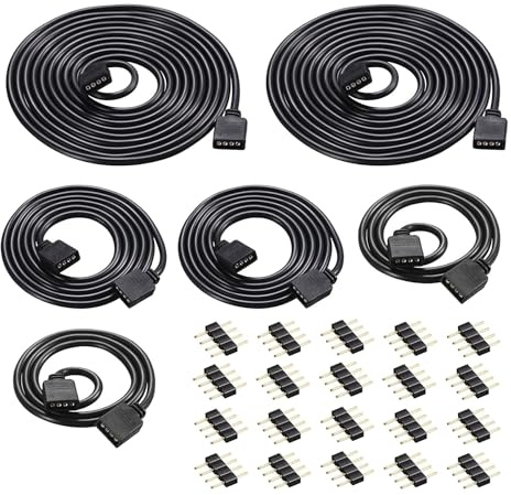 HAXIHA 6pcs Cable Alargador Tira LED,RGB LED Strip Extension Cable,4 Pines Cable Extensión Cinta,Conectores adecuados para tiras LED RGB,Negro 1m/2m/3m