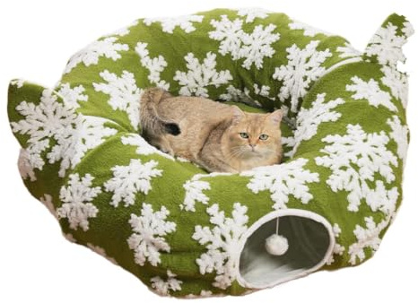 Lit Tunnel Chat Jupe de Sapin de Noël Lavable, détachable, et Pliable | Lit Donut Pour Chat D'Intérieur pour chaton, chiot et chien, pour le et le sommeil, en animalerie, balcon et salon
