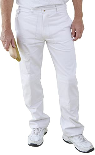 Fit For The Job Painter's Decorator's Trousers Cargo Pants White 38 Waist | 100% Cotton Drill Multi Pocket with Knee Pad Pockets & Mobile Phone Pocket, Soft Cotton Drill for Comfortable Working
