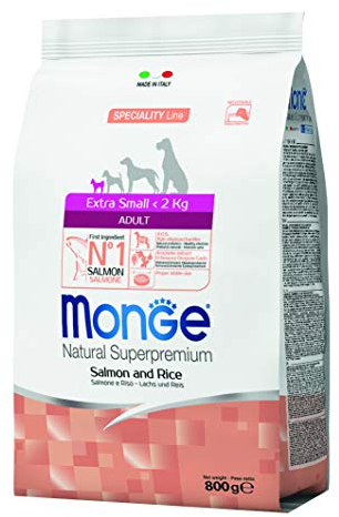 Monge Natural Superpremium Monoprotein* Adult Salmon with Rice, Trockenfutter für Hunde (Futter aus Lamm, Reis und Kartoffeln, optimale Verdaulichkeit, ohne Zusatz von Konservierungsstoffen, 800 g)