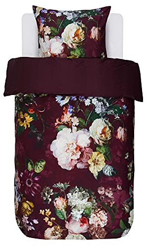 ESSENZA Bettwäsche Fleur Burgundy Satin Blumen Blüten Geblümt Wendedesign Baumwolle, Größe:155 cm x 220 cm