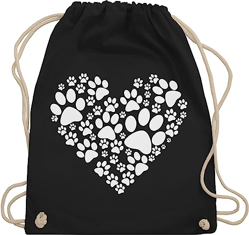 Turnbeutel Rucksack - Sprüche Statement - Pfoten Herz - Unisize - Schwarz - mit aufschrift dog beutel statements paws stoffbeutel sprüchen hund baumwollrucksack tier tasche pfote stofftasche