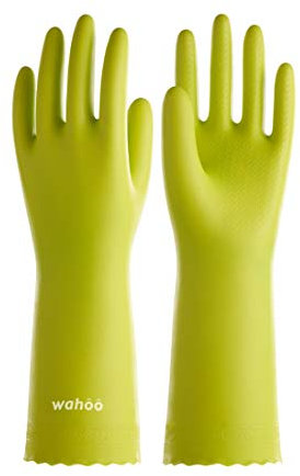 LANON wahoo Latex Free Cleaning Gloves, Cotton Flocked Lined Washing up Gloves, Dishwashing Gloves for Kitchen, Reusable, Waterproof, Non-Slip, Bud Tender, Large