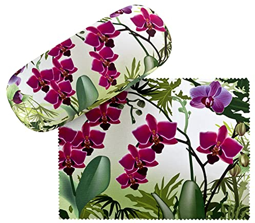 VON LILIENFELD Brillenetui Orchideen Blumen Motiv Etui Brille Mikrofaser Brillenputztuch Brillenbox Stabiles Hardcase Set mit Stoff bezogen