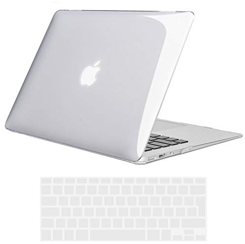 TECOOL Cover compatibile con vecchio MacBook Air 13 Pollici 2017-2010 (A1466 1369), Custodia Rigida Protettiva Sottile in Plastica e Copritastiera UE, Superficie Lucida Trasparente