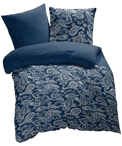 ETÉREA Microfaser Bettwäsche 200x220cm + 2X 80x80cm - Ganzjahresbettwäsche Bettbezug Paisley Life - Bettwäsche Set 200x220cm Bettbezug + 80x80cm Kissenbezug Microfaser 3teilig - Made in Green - Blau