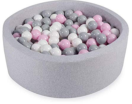 Angelove Piscine à Balle pour Bébé 90x30cm – Piscine à Balles Enfant en Coton Doux avec 200 Boules en Couleurs, Gris Clair