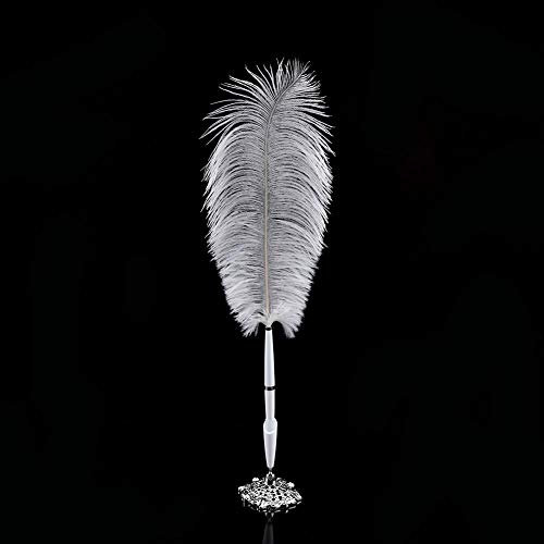DEWIN Quill Signing Pen,Straußenfeder Hochzeit Quill Signing Kugelschreiber mit Metallhalter (Farben:Silber)