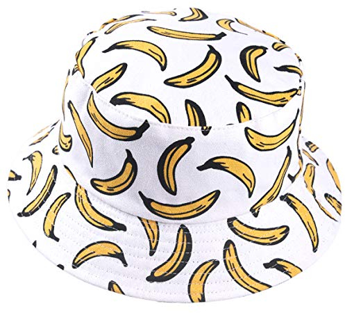 VECRY Herren Sommer Reversibel Fischerhüte - Damen Früchte Druck Sonnenhut Fishmen Faltbar Eimerhut (Banane-Weiß)
