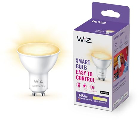 WiZ Warm White LED Spot GU10 (345 lm), 50 W 1er-Pack Kunststoff Spot mit warmweißem dimmbarem Licht, smarte Lichtsteuerung über WLAN per Stimme/App