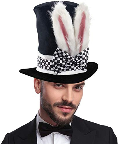 Osterhut Hasenohren Schwarz Zylinder Hut Weiß Kaninchen Topper Plüsch Hut für Ostern Party Kostüme Vampirin Hut Viktorianischer Hut für Herren Kostüm Hut Coachman Dress Up Hut Ohrhut Samt Hut