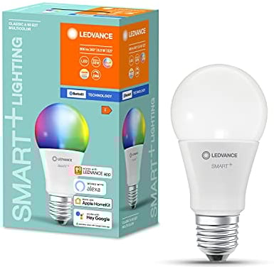 LEDVANCE Smarte RGB LED-Lampe, speziell für Alexa, matte Birnenform für E27 Sockel, ZERO TOUCH SETUP - einfache Einrichtung nur per Klick, RGBW-Farben + Lichtfarbe änderbar(2700-6500K), 60W-Ers., ZTS