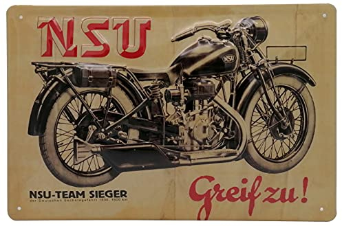 30 x 20 cm Retro Blechschild passend für NSU Motorrad Moped, Motorrad Fans, Deko Werkstatt, Garagen Schild, geprägtes Stahlblech