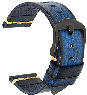 Echtes Leder-Armband-Uhrenarmband 18-24mm Uhrenarmband-Handgelenk-Armbänder, Deep Blue-Black, 22mm