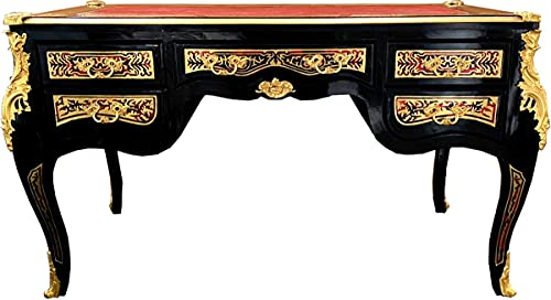 Casa Padrino Barock Boulle Sekretär im französischen Stil Schwarz/Gold 140 cm - Handgefertigter Antik Stil Schreibtisch - Barock Büro Möbel