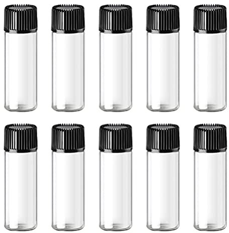 iplusmile 24Pcs Mini Ätherische Öle Flaschen 5Ml Klare Glas Probe Fläschchen Tiny Gläser Gefälligkeiten Kosmetische Dispenser mit Schwarzen Kappen für Chemie Labor Chemikalien Kölner