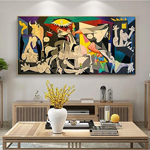 Jianghu Art Guernica de Picasso Grandes pinturas sobre lienzo - Famosas reproducciones de pinturas al óleo Obra de arte Impresiones en lienzo Giclee modernas 80x165cm (32x65in) con marco