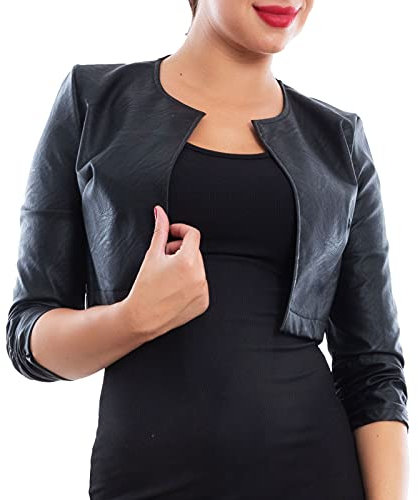 Toocool Kunstlederjacke für Damen - Kurzer Bolero ohne Reißverschluss, Crop Jacke mit Gelockten Ärmeln VB-10381