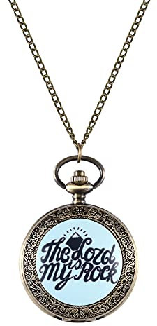 Avaner Mechanische Taschenuhr/Taschenuhr mit Quarzuhrwerk, Kette, Halloween, Valentinstag, Eltern, Ostern, Bibel, Matthieu-Eventel, The Lord is My Rock,